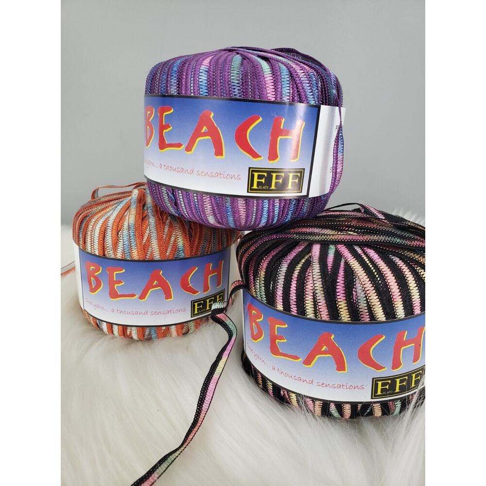Filati FF Beach Yarn - New - Discontinued - LOT OF 3 Purple Orange Black Rainbow